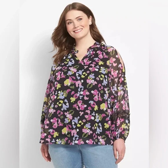 Lane Bryant | Mock-Neck Cold-Shoulder Blouse English Garden Various Sizes - Picture 4 of 5
